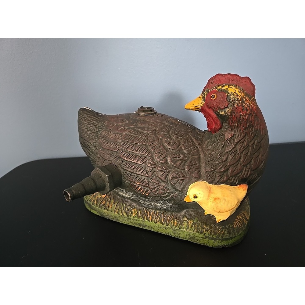Vintage Cast Iron Painted Chicken Hen & Baby Chicks Metal‎ Doorstop